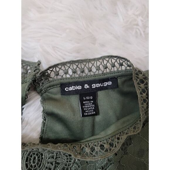 Cable & Gauge Olive Green Lace Blouse Size L - Picture 5 of 6